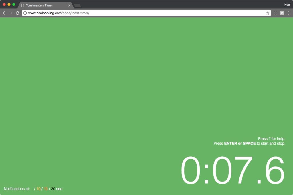 timer showing green